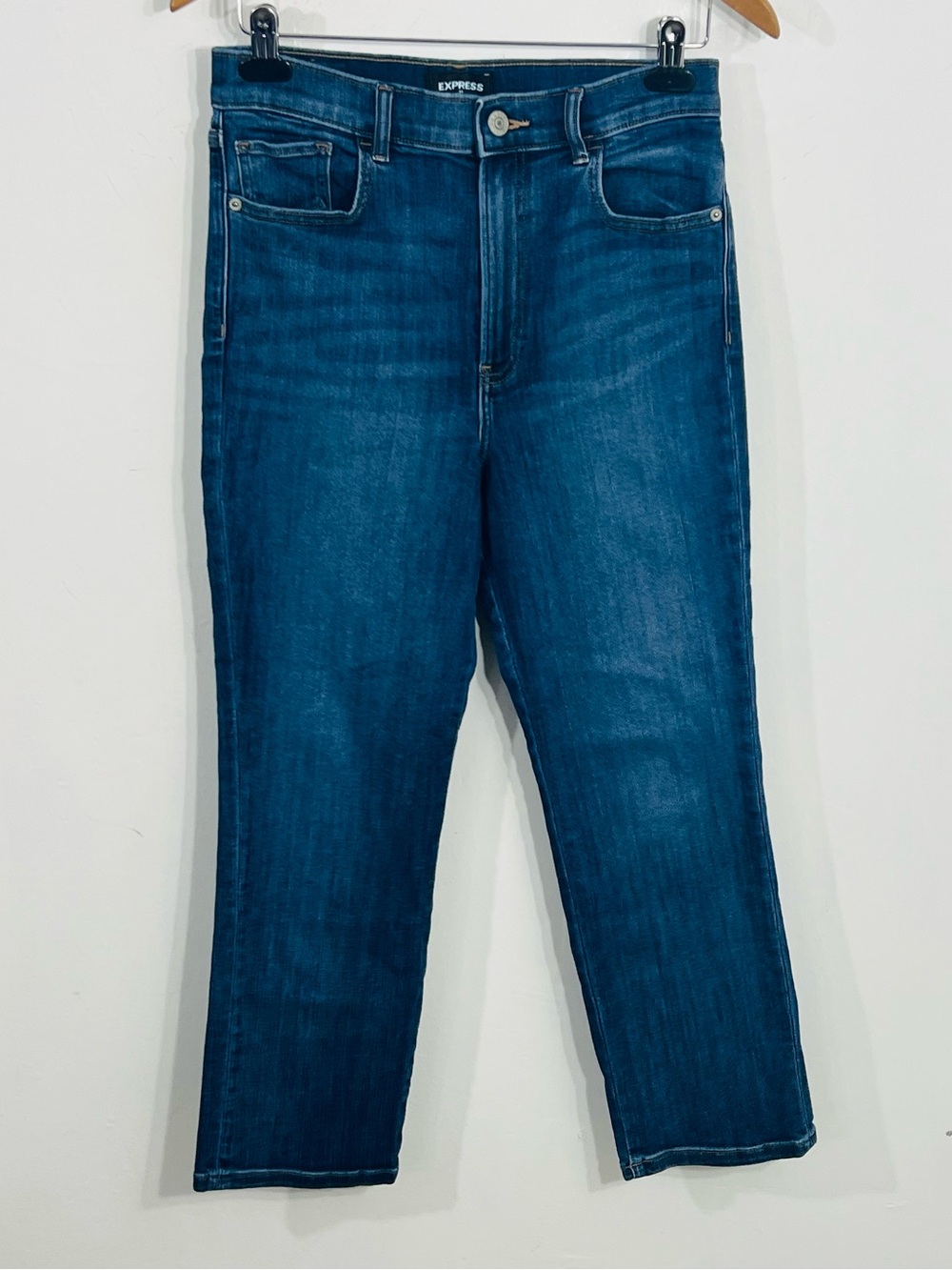 Express Cropped Straight High Rise Jeans Size 8 Classic 5 Pocket Blue Casual